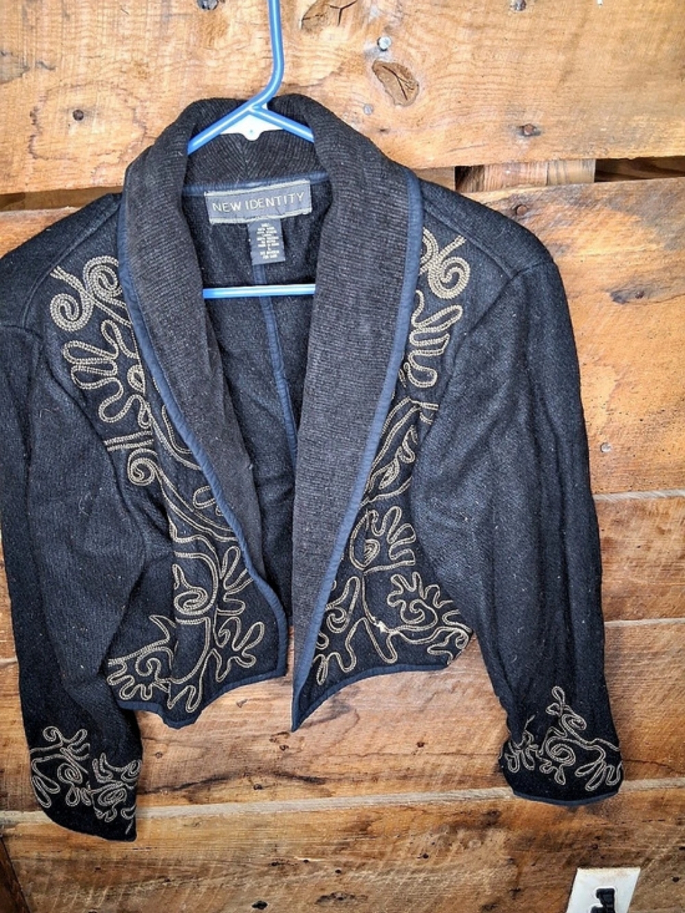 New Identity Embroidered Shawl Collar Blazer in Black Size Large
